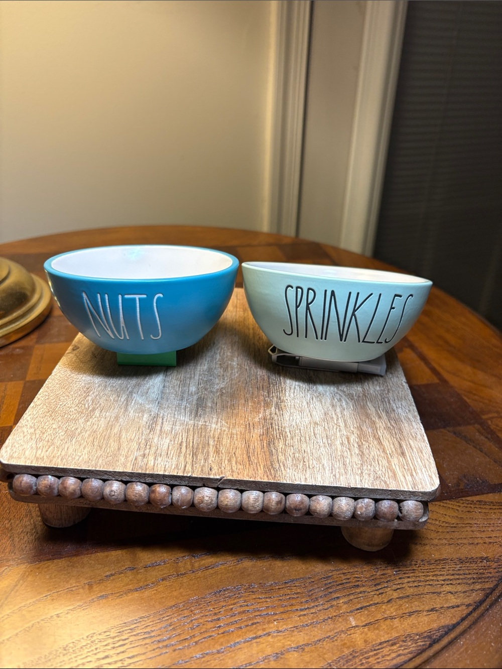 Rae Dunn Ceramic 'NUTS' Blue Bowl & 'SPRINKLES' Cream Bowl